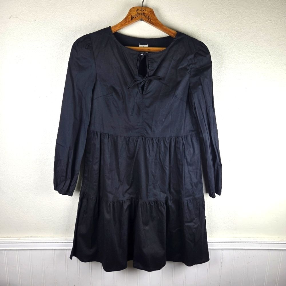 Joie Ardine Dress XS Black Tiered Ruffle Boho Mini Long Sleeve Cotton Blend NWOT